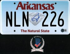 GLENN POWELL SIGNED TWISTERS TYLER OWENS ARKANSAS LICENSE PLATE BECKETT BAS COA