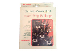 The Beadery BEADED CHRISTMAS ORNAMENT Craft KIT 4634 Silver Angel's Harps NIB