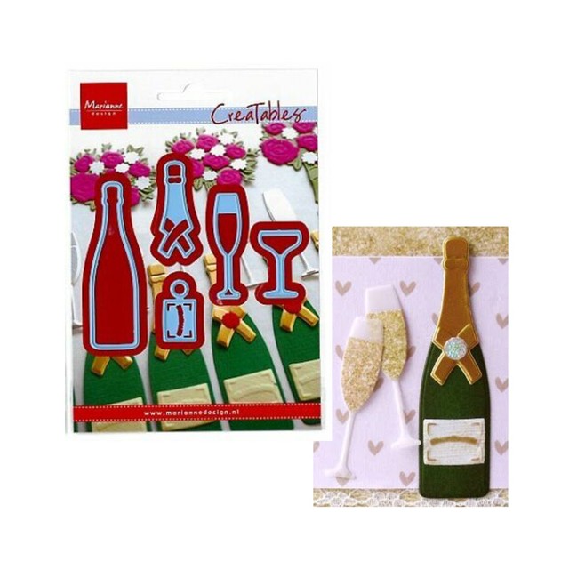 Champagne Bottle and Glasses Metal Die Cut Marianne Cutting Dies