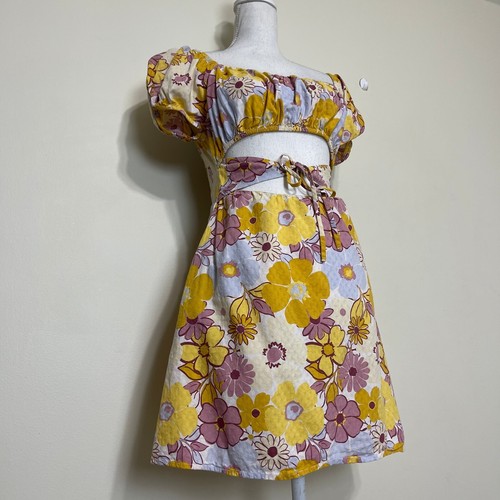 Wild Fable Floral Cutout Puff Sleeve Fit & Flare Mini Dress Women’s Size Medium - Picture 4 of 11