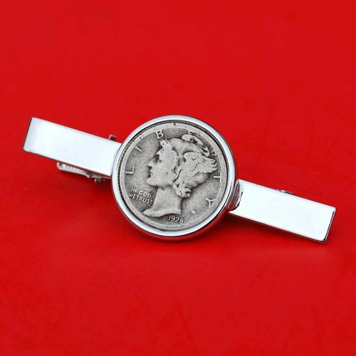 US 1916 ~ 1945 Mercury Dime 90% Silver Coin Silver Plated Tie Bar Clip Clasp NEW - Picture 18 of 33