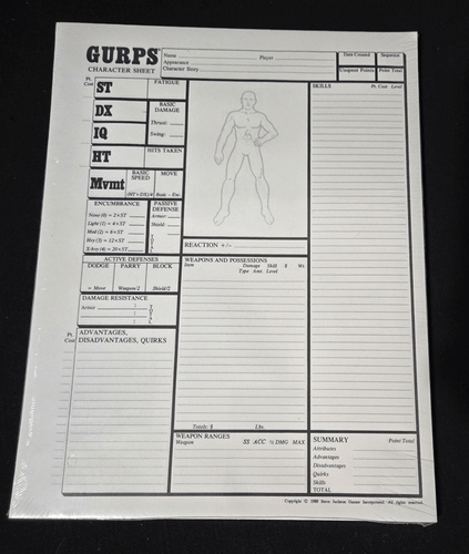 GURPS Hojas de Personajes en Blanco Steve Jackson Juegos RPG Juegos de Rol Nuevo Precintado - Imagen 2 de 2