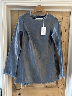 New With Tags Marques'Almeida Metallic Blue Denim Minidress