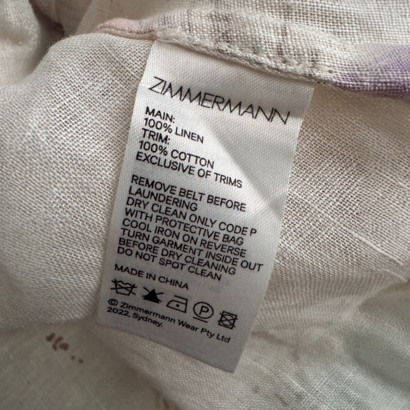 Zimmermann Jude Dress Size 2 AU 12/US 8 Floral Print Linen Lace Long Sleeve Mini