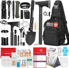 262-Piece Emergency Survival Kit w/ First Aid & Crossbody Bag, Tent & Hatchet
