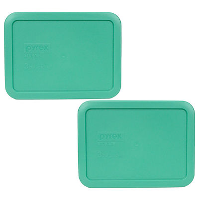Pyrex 7210-PC 2 Pack Rectangular 3 Cup Green Replacement Lid Cover Made in USA