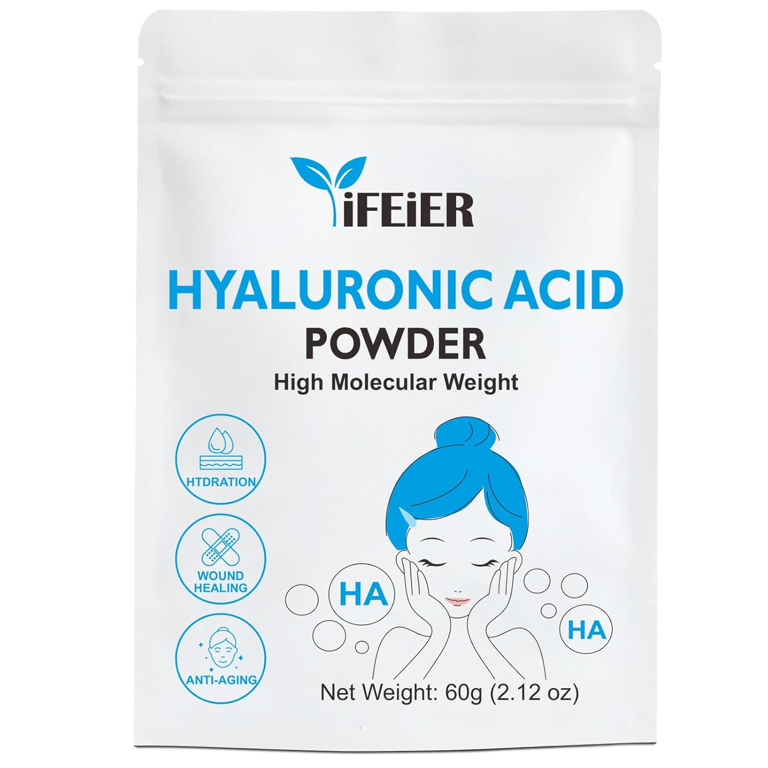 Hyaluronic Acid Powder | High Molecular Weight Hyaluronic Acid Serum Powder | 60