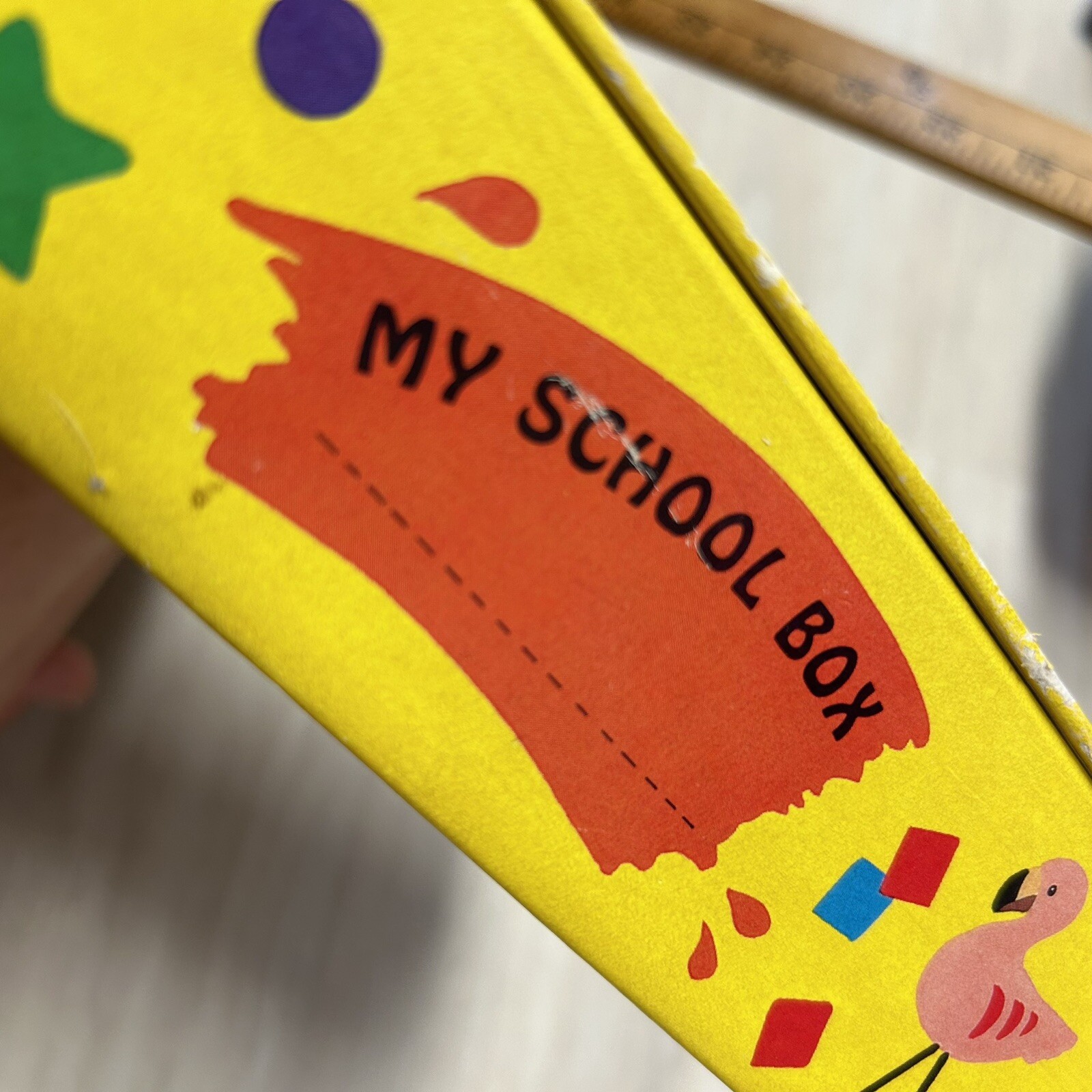 Vintage Cardboard School Pencil Box Paint Splatters Yellow Box General Box Co.