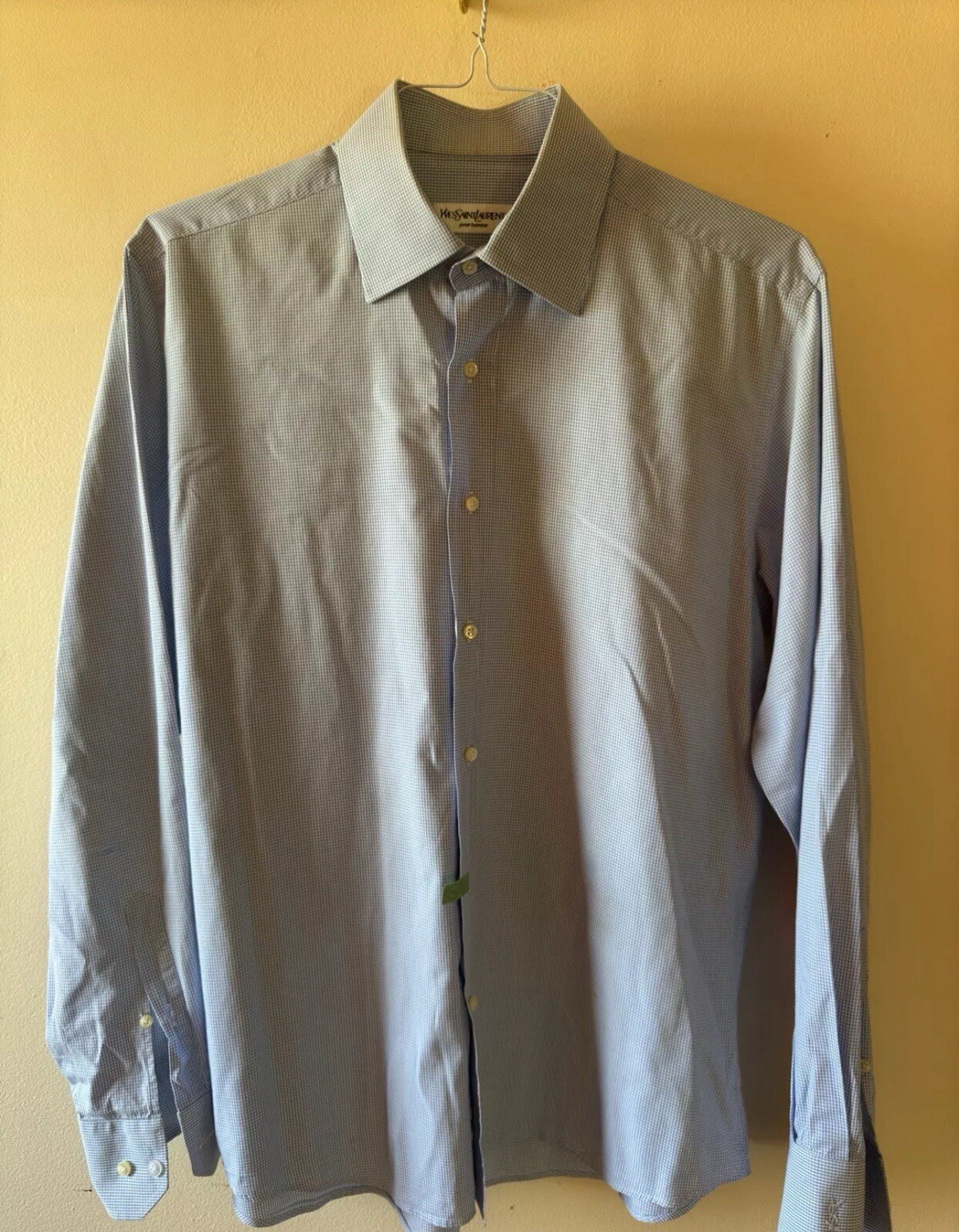 Yves Saint Laurent YSL Camicia Uomo Blu Manica Lunga con Bottoni 16 5 Designer