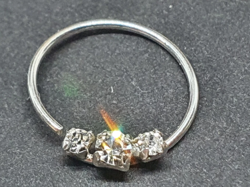 Cristal Aro Nariz Septum 3 Cz 925 Plata de Ley Piercing Unisex Joyería - Imagen 2 de 4