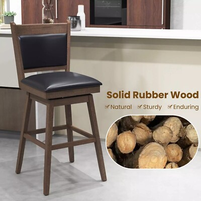29'' Swivel Bar Stools Set of 2 with Back Rubber Wood Legs Sturdy Footrest