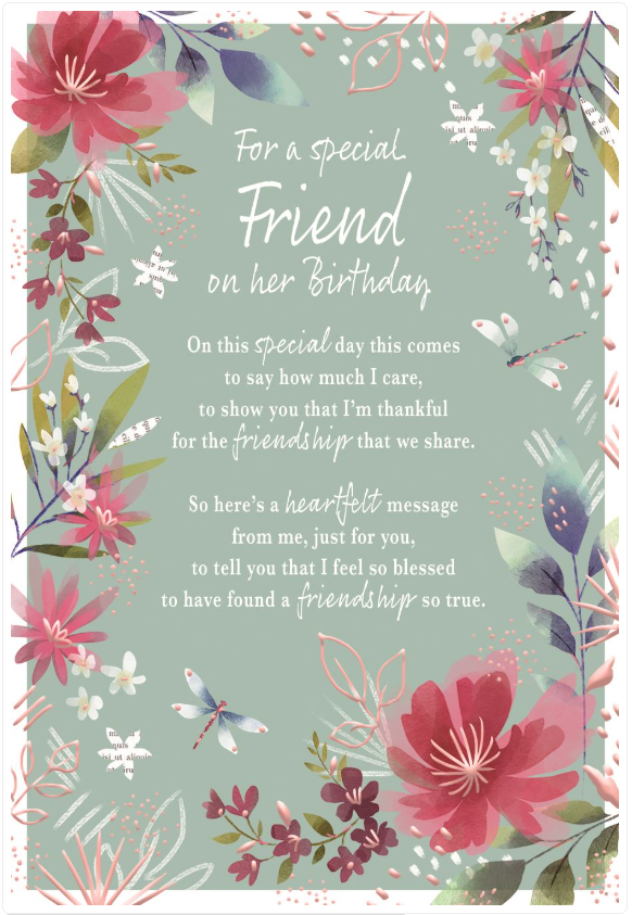 Birthday Card FRIEND. Beautiful 9 x 6"" Special Friend birthday card lovely words
