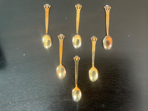 TH MARTHINSEN Sterling Silver GUILLOCHE ENAMEL DEMITASSE 6 SPOON Cloister Norway - Picture 3 of 4