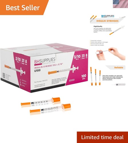 BH Supplies Jeringas de insulina U-100 para 30 unidades 31G .0.1 fl oz/cc 5/1...