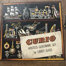 Four 2 Oz Jiggers Libbey Glass Curio Hostess Glassware Set in Box Vintage