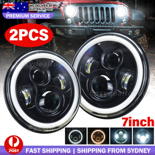 Pair 7inch LED Headlights Projector Hi/Lo Beam DRL Light For Jeep Wrangler JK GQ