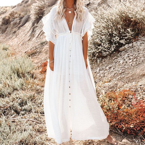 Women Maxi Dress Long Holiday V Neck 