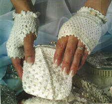 FINGERLESS BRIDAL GLOVES  PEARLY PURSE WOMEN'S CROCHET PATTERN INSTRUCTIONS