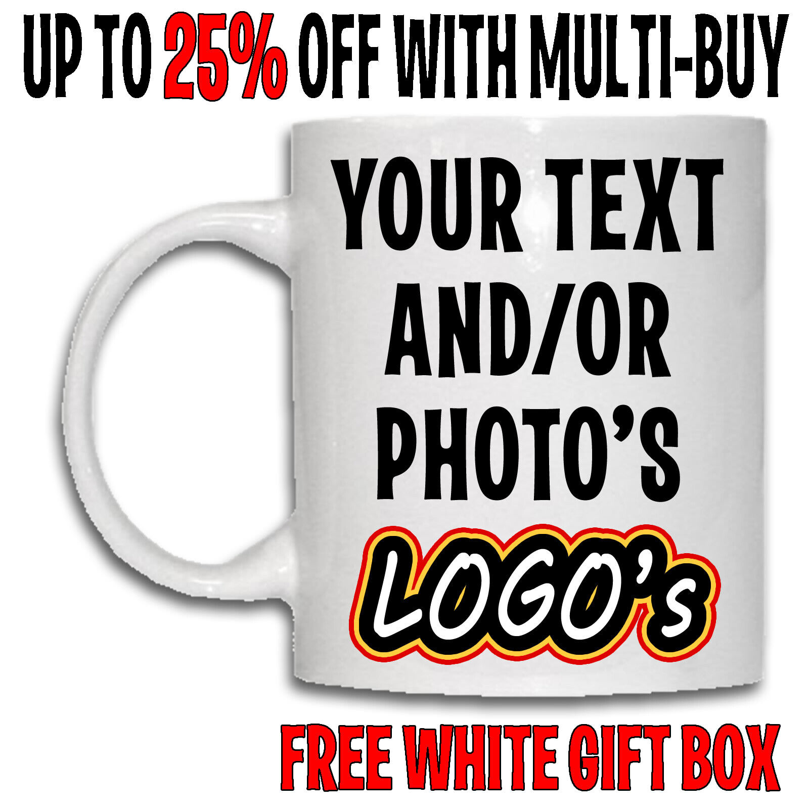 Personalised Mug Custom Cup Photo Logo Name Text Fathers Day Gifts Birthday Eid