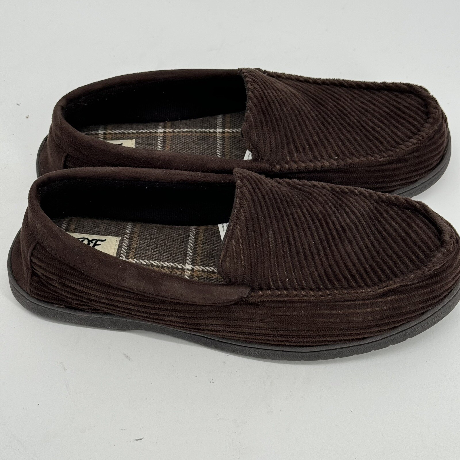 Dearfoams Mens Brown Plush Cushioned Soft House Slippers Size M-9/10  -image