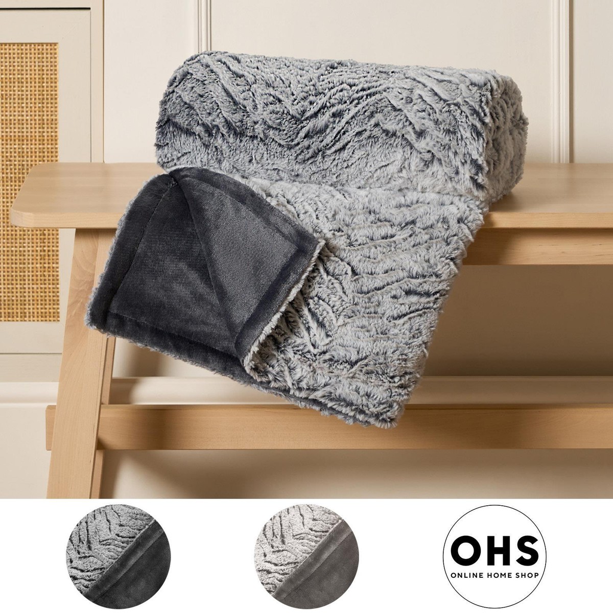 Faux Fur Fleece Throw Bed Blanket Plush Two Tone Warm Super Soft