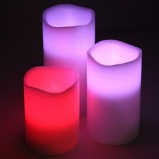  Set of 3 12 Color Changing Flameless LED CANDLES with Remote Control