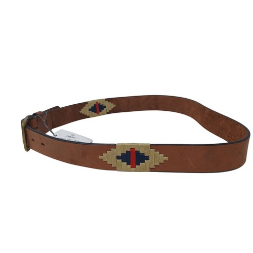 Gaucho Brown Leather Belt 95 cm 37-39" Embroidered Western Tribal w/Buckle #D35K - Picture 8 of 9