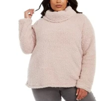 Style & Co Womens Plus 1X Mocha Rose Sherpa Cowl Neck Pullover Sweater NWT G36