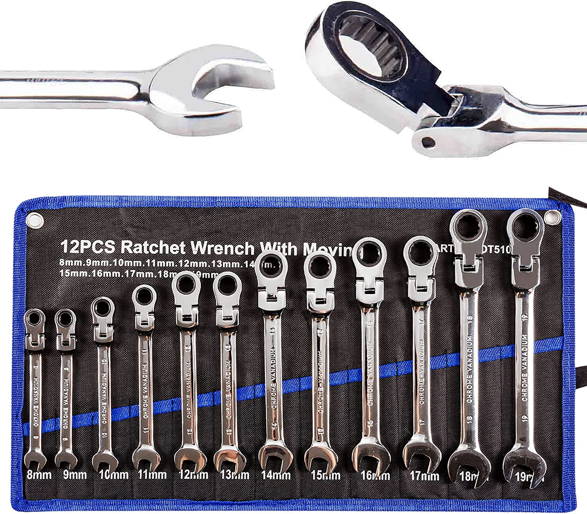12 pièces 8-19mm jeu de clés à cliquet Flexible anneau d'engrenage combinaison à