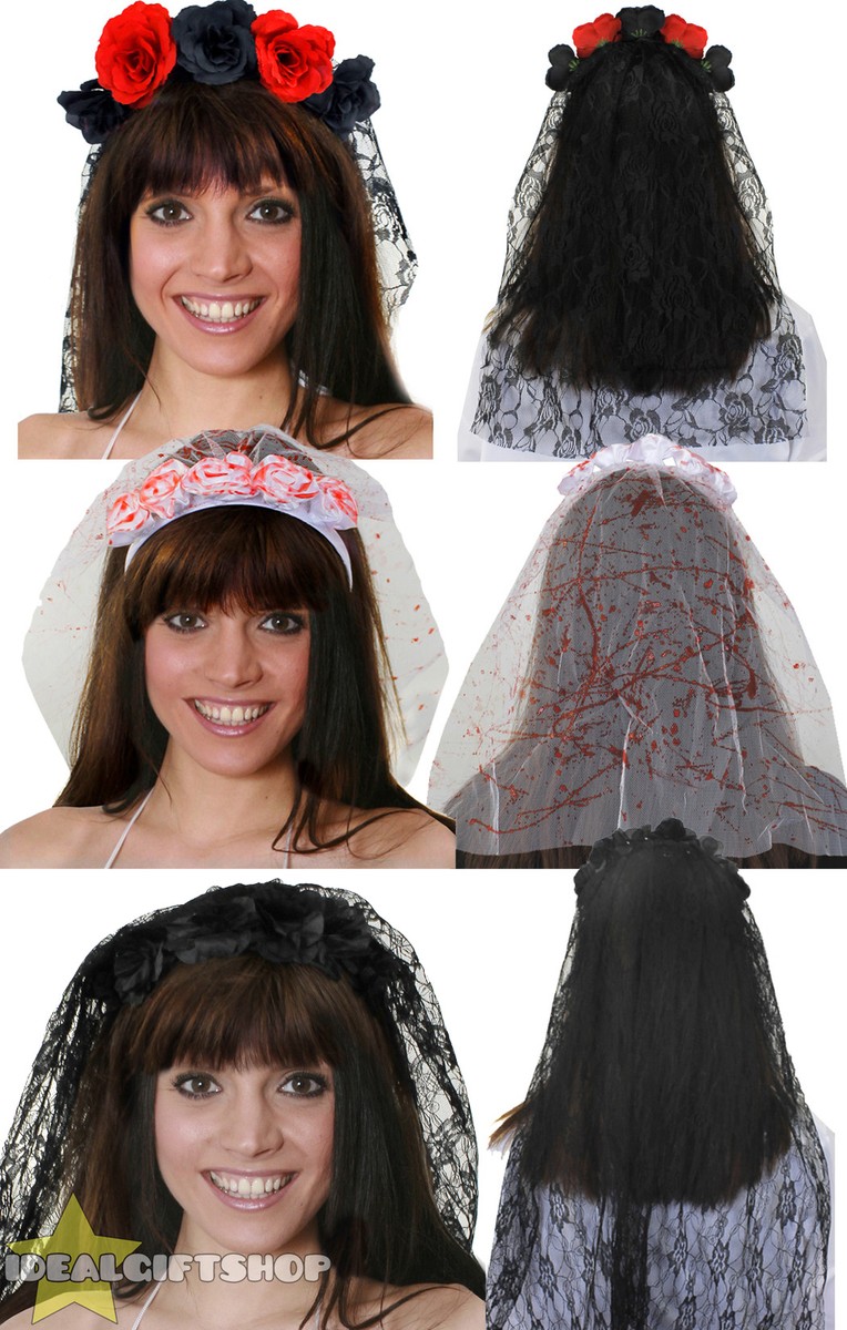 DAMAS DIADEMA VELO ROSA FLOR ADULTOS HALLOWEEN DÍA DE LOS MUERTOS DISFRAZ