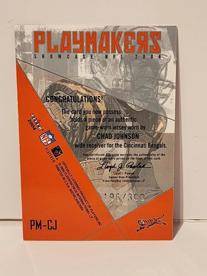 Chad Johnson 2004 Fleer #PM-CJ Playmakers Game Worn Relic  /300 - Image 2 of 2
