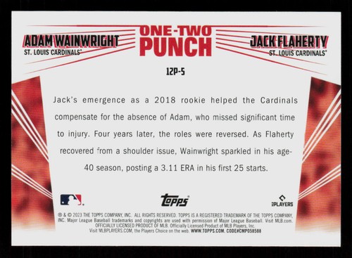 2023 Topps One-Two Punch Adam Wainwright Jack Flaherty #12P-5 St Louis Cardinals - Picture 2 of 2