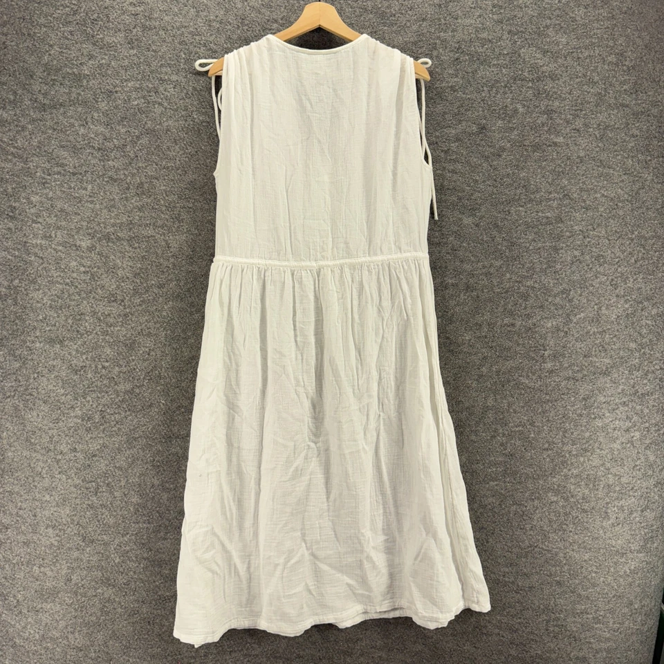 Vestido H&M Mujer M Mediano Blanco Cambio Midi Cuello en V Sin Mangas Algodón Cordón Foto 2 de 4