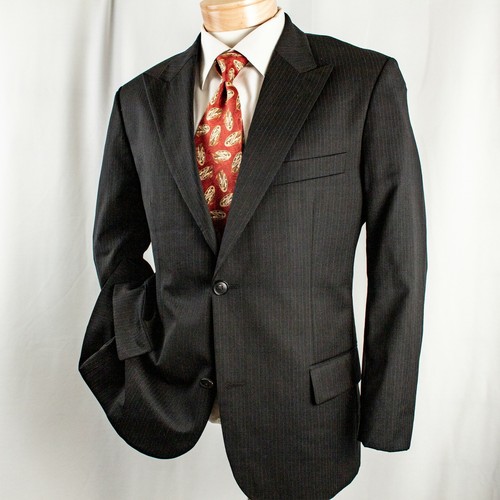 HUGO BOSS New Black Gray Striped Wool 2 Buttons Men Suit Size 40 S 36"W x 30"L - Picture 9 of 12