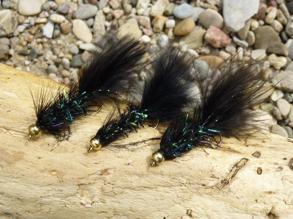3 St. Goldkopf Glitter WOOLY BUGGER Streamer # 6 Bach-Regenbogen-Teich-Forelle - Bild 1 von 1