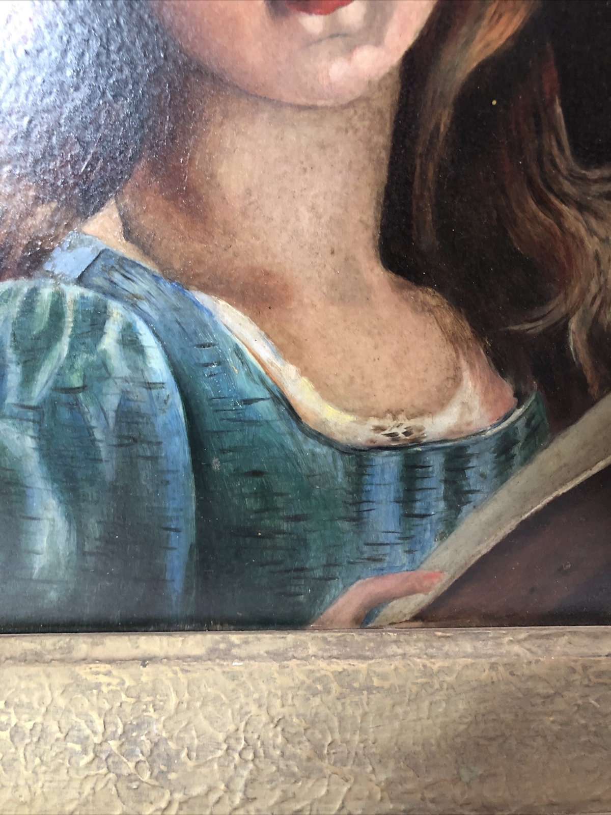 Antique 19th Century Oil Painting On Board Portrait Of Young Lady, Wood ...