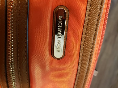 Michael Kors Orange Nylon Brown Leather Crossbody Messenger Shoulder Bag - Picture 3 of 4
