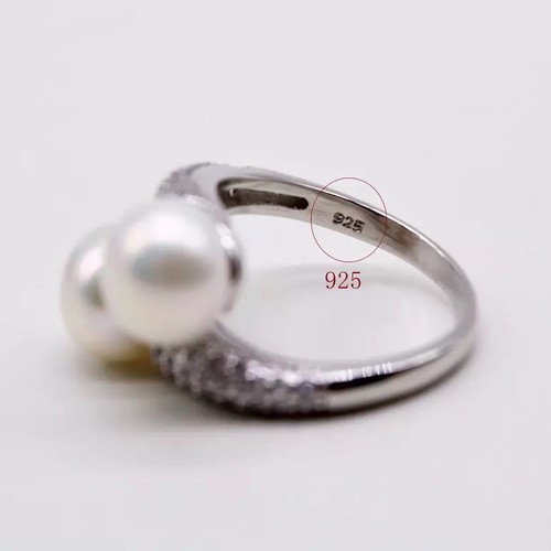 Anillo de plata de ley de 7-8 mm marrón y blanco de perlas de agua dulce enchapado en platino de 14 k - Imagen 8 de 12