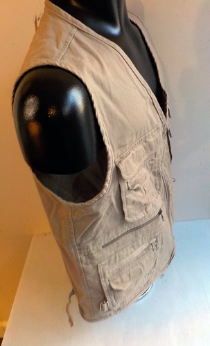 BINYUAN Vest Travel /Hiking/ Photo /Safari Multi Pocket Zip -Khaki-Cotton-SZ XL - Picture 4 of 8