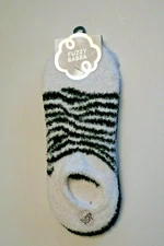 Fuzzy Babba 2 Pr Womens Warm Fuzzy Grippy Non Slip Low Slipper Socks Black White