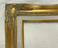 Picture Frame 11x14" Ornate Gold Color, White Linen Liner- Wood/Gesso- 637G