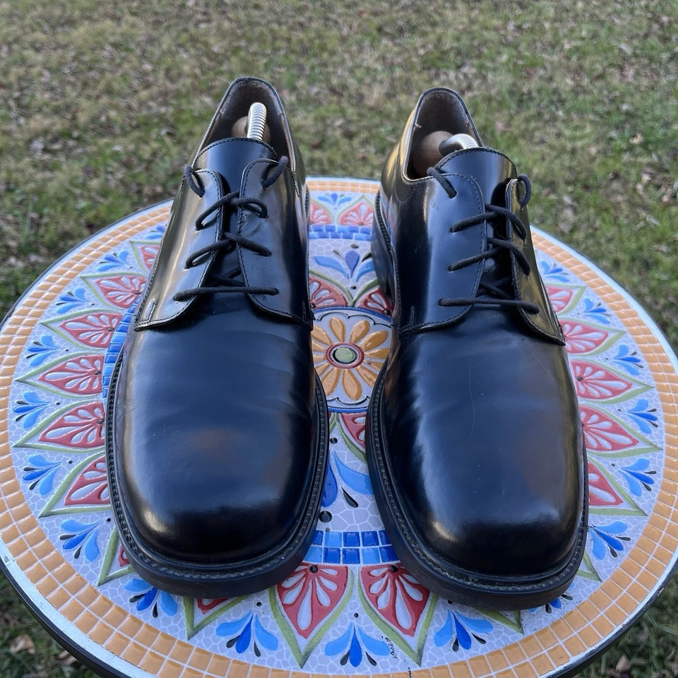 Vintage G.H. Zapatos Derby Bass and Co 11M de Cuero Negro para Hombre Hechos en Italia Foto 2 de 4