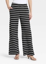 A New Day Women Casual Textured Pull-On Pants Black W/WHITE Large