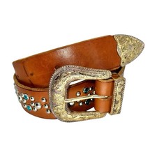 VTG STUDDED RHINESTONE LEATHER BELT GLAM ROCK COUNTRY WESTERN TRUCKER SCENE EMO