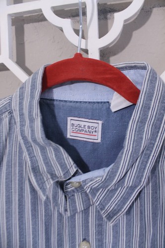 Vintage Bugle Boy Button Up Shirt Mens XL Blue Striped Pocket Casual Preppy 90s - Picture 6 of 12