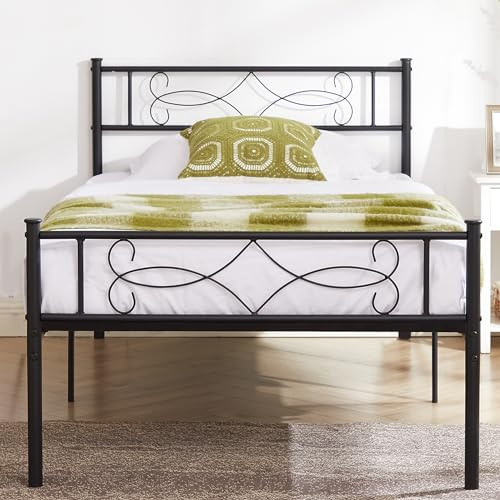 14 Inch Metal Platform Bed Frame with Headboard and Steel Slat Support No Box Needed