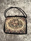 Vintage Tapestry Handbag Double Black Satin Handles Attached Satin Change Purse — photo 2