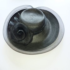 Giovannio New York Women  s Derby Hat Black Wide Brim Flower Ruffle Elegant Vtg