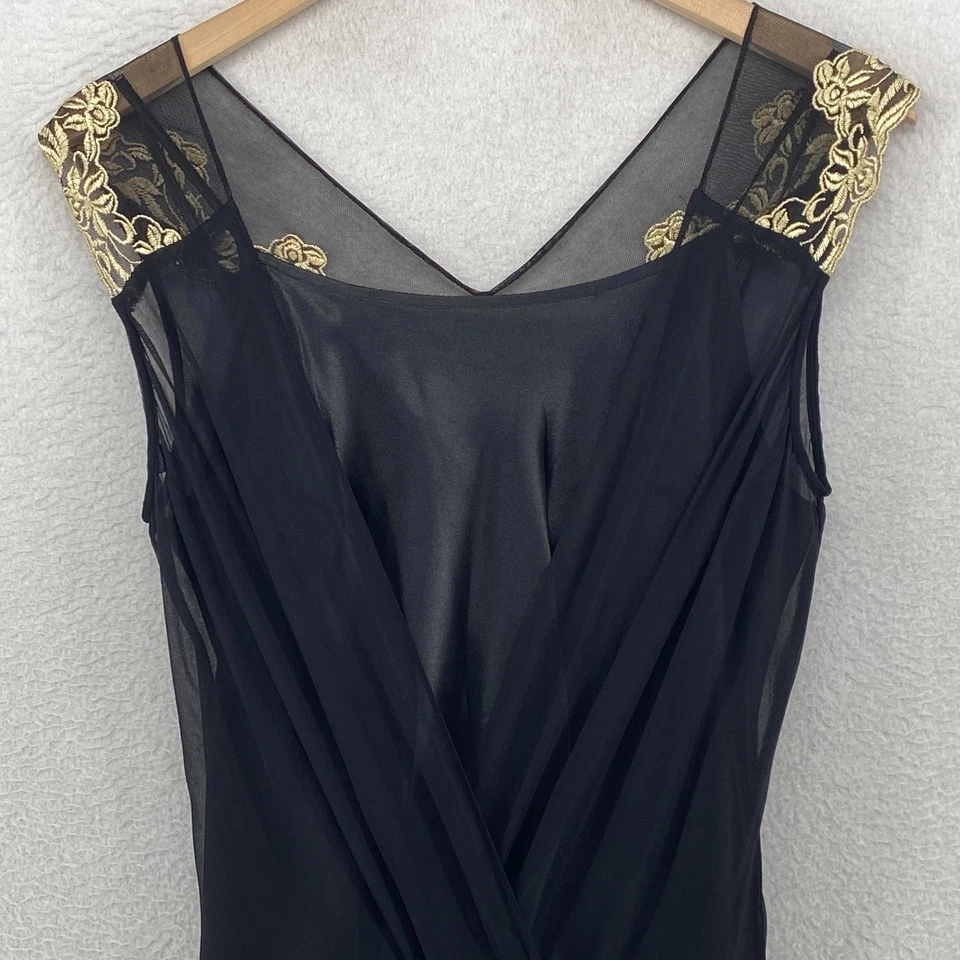 Vestido JONATHAN MARTIN STUDIO 6 Superposición Transparente Envolvente Midi Sin Mangas Lado Corbata Negro Foto 4 de 4