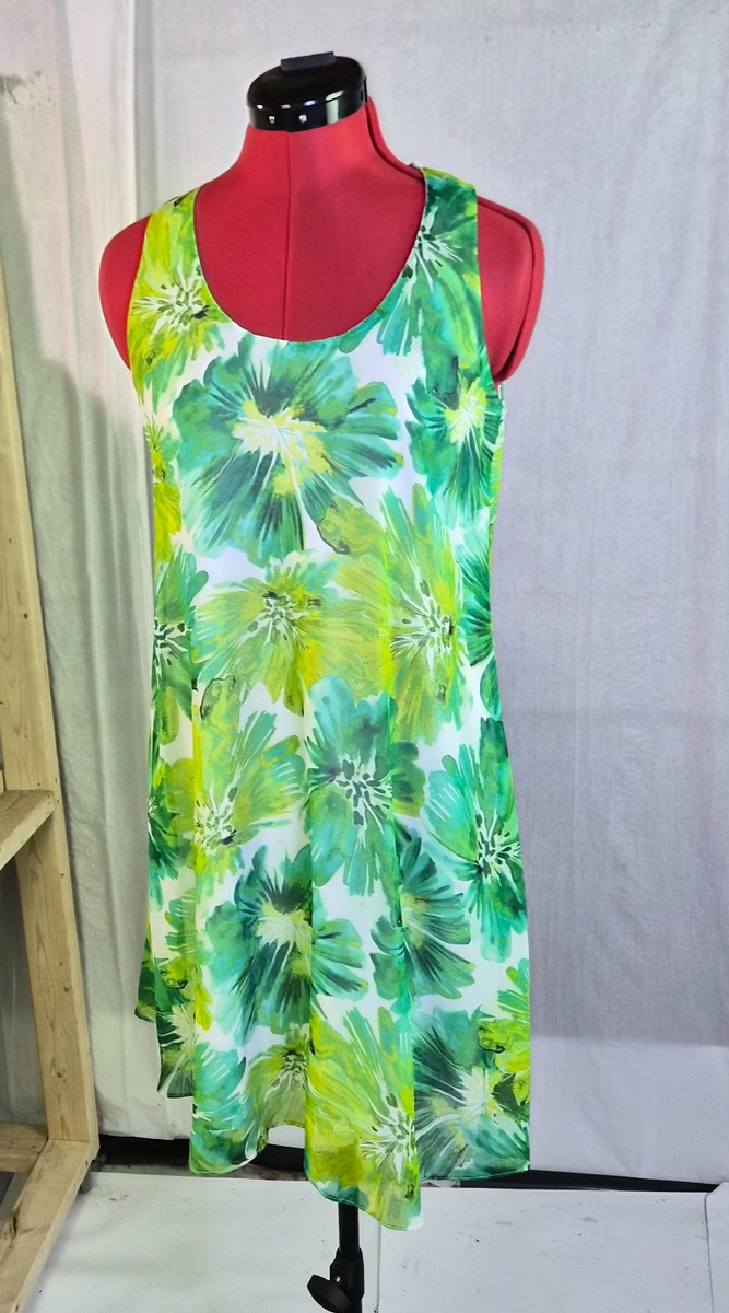 Calvin Klein Green Yellow Floral Dress Sleeveless Round Neck Size 2 Lined  F915 | eBay
